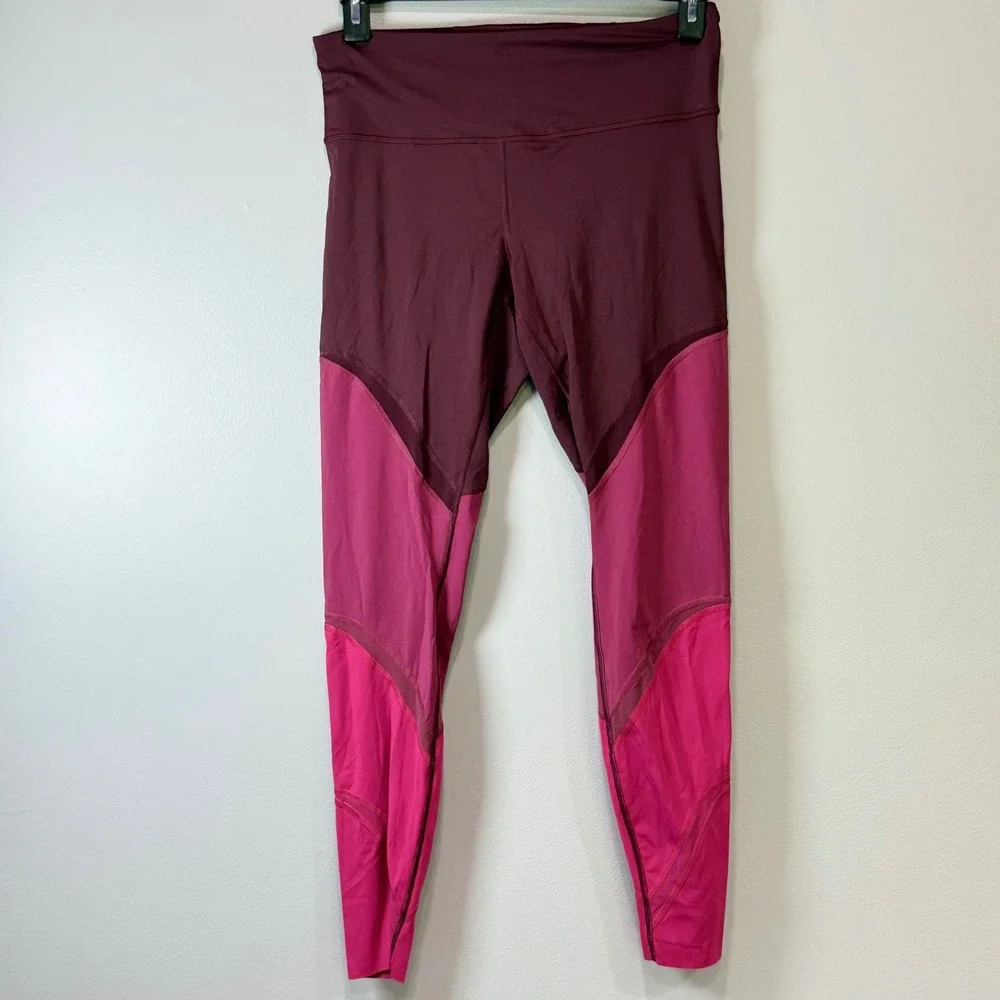 Lululemon Colorblock Mesh High Rise Leggings‎ Burgundy Pink Size 10